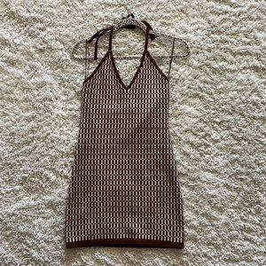 Brown and Cream Fitted Dress, Cotton and CandyLA, Size M